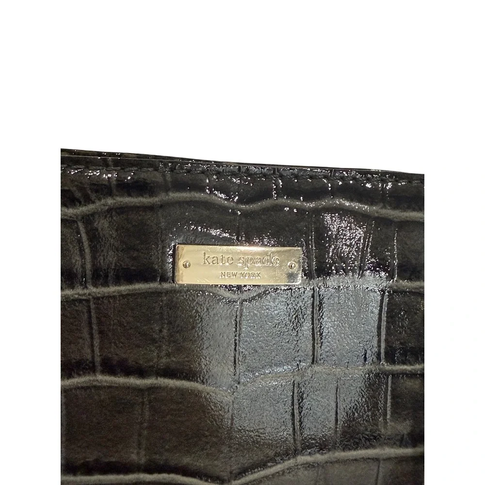 Kate Spade New York Grey Croc Embossed Patent Leather Tote Bag Shoulder Purse